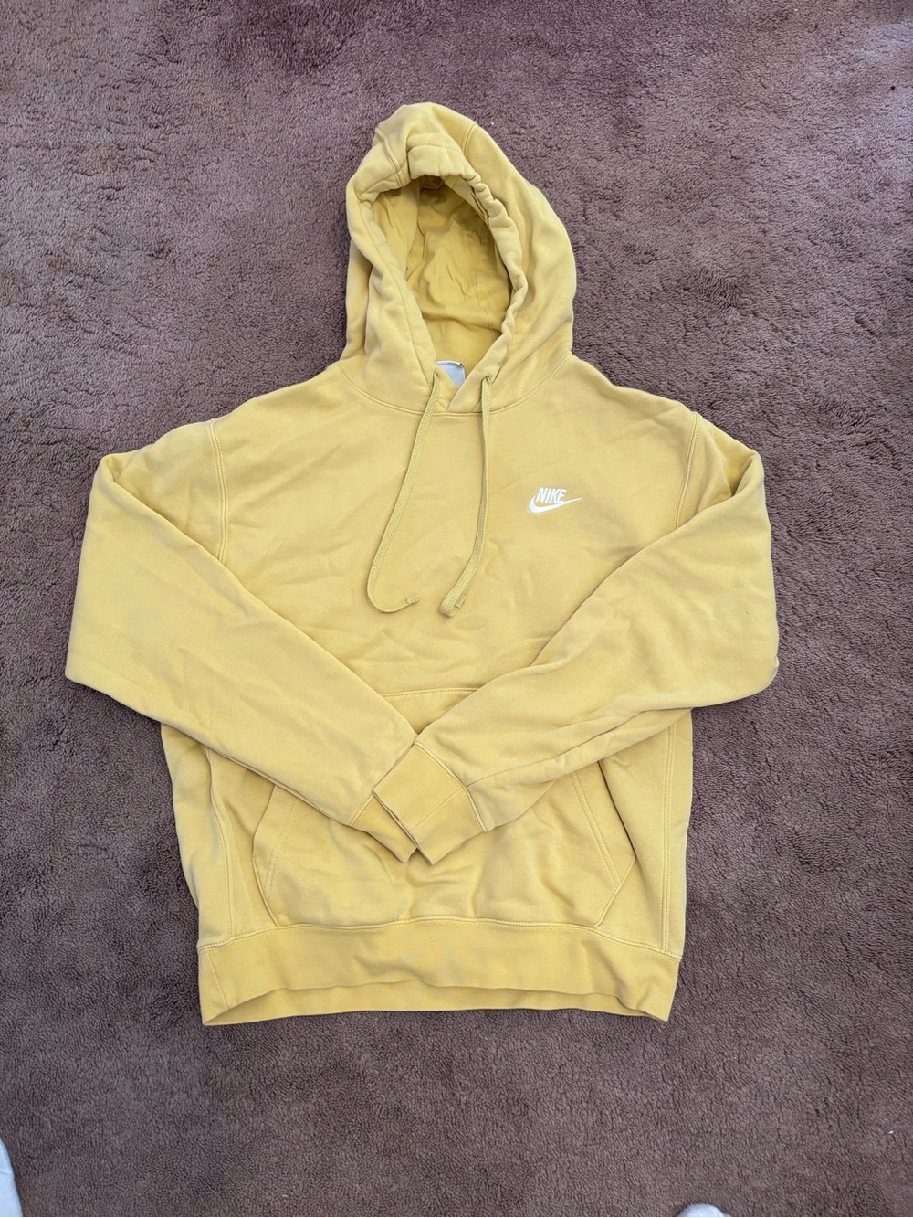 Nike Men's Mustard Yellow Pullover Hoodie with White Swoosh
